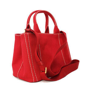 Prada Red canvas top handbag Tote handles 2way Canapa